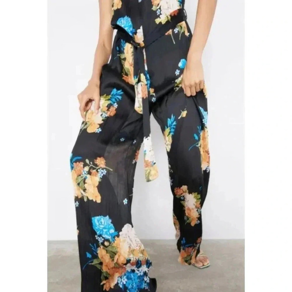 Zara Womens Elegant Floral Print Long Flowy Stylish Jumpsuit Multicolor Sz M - Picture 11 of 11
